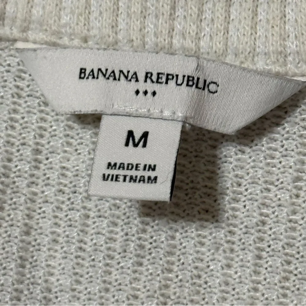 Banana Republic Men's Texture Striped Cream Polo Shirt With Pocket Size Medium
